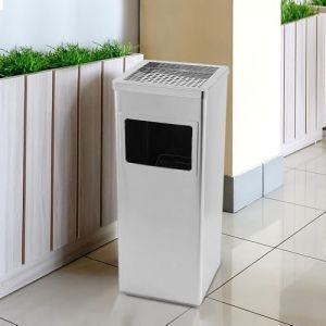 Dejaoo 35L Cendrier Exterieur sur Pied, Bacs à ordures de cuisine,Poubelle ronds avec poubelle et seau intérieur,pour Intérieur/Extérieur,Commercial-Argent (1 pièce) 24 * 24 * 60cm-35L (Hechheu, neuf)