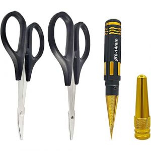 CENPEK Al&eacute;soir de carrosserie RC 0-14 mm Perforatrice avec manchon et ciseaux incurv&eacute;s et ciseaux droits Ensemble de montage de carrosserie de voiture RC pour outils de r&eacute;paration de voiture et camion (CENPEK, neuf)