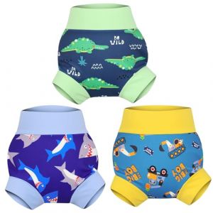 MOEMOE BABY Couches de Bain R&eacute;utilisables,Couche de Natation pour B&eacute;b&eacute;s,Imperm&eacute;able Couche Piscine pour Gar&ccedil;on et Fille,3 Paquets,Requin+Crocodile+Excavateur,4-5 Ans (MoeMoeEU, neuf)