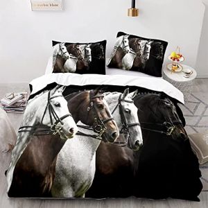 YSWFGE Housse de Couette Cheval 240x260 cm 2 Personnes Parure de Lit 3 pi&egrave;ces Cheval Animal Literie 3D HD Impression Microfibre avec Fermeture &eacute;clair Hiver Housse de Couette pour Enfant et Adolescent (naoyueshangmao, neuf)