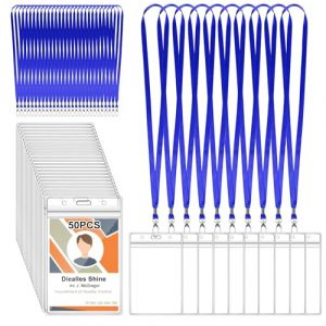 Diealles Shine Lot de 50 Porte Badge Tour de Cou, Porte Carte Transparent, Badge Plastique avec Lani&egrave;re, Waterproof Porte Carte Cou pour Entreprise Exposition Groupe, Bleu (Zoliche, neuf)