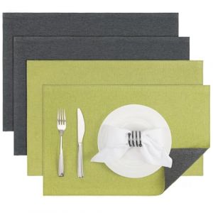 Banchif Sets de Table,Set de Table Tressé Lot de 4 Lavable Double Face Résistantes à la Chaleur Antidérapant Set de Table (Gris-Vert, Rectangulaire Lot de 4) (Banchif, neuf)