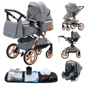 YAZOCO Poussette 3 en 1, Poussette Canne, Trio, Poussette Bebe, Landau B&eacute;b&eacute;, Accessoires pour si&egrave;ges, Sac de maman, Nacelle, Grandes Roues (5 Gris) (YAZOCO BRAND STORE, neuf)