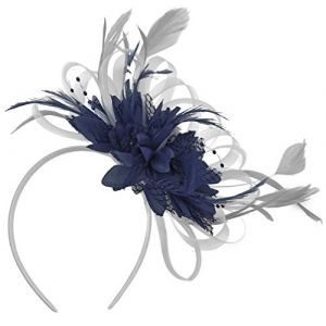 Bibi gris argenté et bleu marine sur bandeau AliceBand UK mariage Ascot Races boucle (Caprilite, neuf)