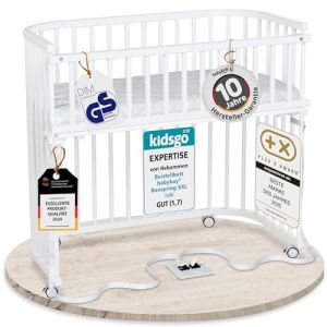 babybay Boxspring XXL lit cododo en Bois de h&ecirc;tre Massif/Compact et modulable/Hauteur du lit r&eacute;glable en continu/lit b&eacute;b&eacute; &eacute;volutif (Peint en Blanc) / avec Matelas, Barres, Roues (babybay, neuf)