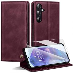 &Eacute;tui de protection pour Samsung Galaxy A55 5G - En cuir de qualit&eacute; sup&eacute;rieure pour Samsung A55 5G - Avec 1 pi&egrave;ce de protection blind&eacute; en verre blind&eacute; - Fermeture magn&eacute;tique - Avec compartiment pour (GEADTYH, neuf)