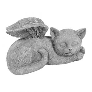 Naroote Statue de Jardin d'animal Familier, Statue Commémorative Durable d'animal Familier de Sommeil de Résine Vivante Extérieure pour la Pierre Tombale Commémorative d'animal Familier (Ange Chat) (sunborui-EU, neuf)