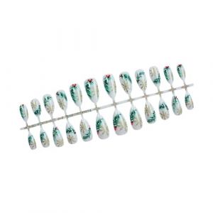 Lot de 24 faux ongles de Noël à coller en forme d'amande avec motifs d'arbre vert Argenté brillant (DRAJJNPC, neuf)