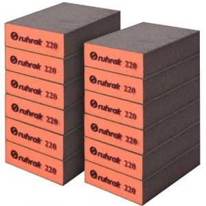 Sruhrak Lot de 12 Cale a Poncer, Cale &agrave; Poncer Rigides, 220 Grain - Eponge Abrasive &Eacute;ponge R&eacute;cup&eacute;rables pour Bois, Plastique, Placo et Polissage M&eacute;tallique en Sec et en Humide (Sruhrak-FR, neuf)