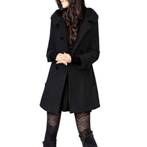 Manteau en Laine Femme - Manteau d'hiver en Noir, Gris Capuche Fermeture &eacute;clair ouble Boutonnage - Manteau Long Coupe (RoYukaa, neuf)