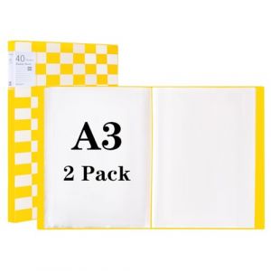 Srvnpioy Lot de 2 Porte-Vues A3 &agrave; 40 Pochettes 80 Vues (Jaune) Porte-documents A3 Classeur de Pr&eacute;sentation Affichage du Livre Prot&egrave;ge Document pour Portfolios, Croquis, Dessin et Peinture (SIYU FR, neuf)