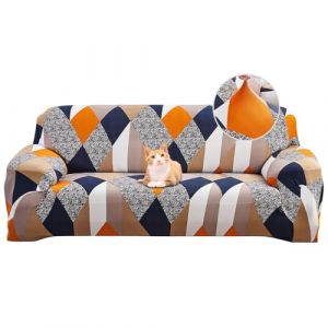 Jaotto Housse de Canapé Extensible 3 Place Couverture Canapé avec Accoudoirs Moderne Couvre Canapé Elastique Universelle Revêtement de Canapé Housse de Protection,Géométrie Orange (Jaotto, neuf)
