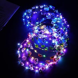 URAQT Couronne de fleurs Bandeau &agrave; Cheveux, 12 Pi&egrave;ces Couronne de fleurs LED Lumineux Chouchou, Bandeau Garland Bandeau de Fleurs, Fille Headband R&eacute;glable pour F&ecirc;te du Festival de Mariage (withchance, neuf)