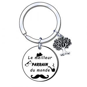 AIMINI Cadeau Parrain Cadeau Parrain Porte clés Cadeau Parrain Anniversaire Cadeau Parrain Noel Cadeau jour du baptême Parrain Cadeau Parrain original Cadeau Parrain personnalisé (2) (hai tao gift shop, neuf)