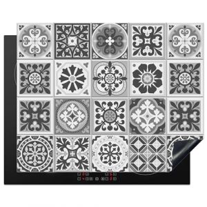 KitchenYeah© Protection Plaque Cuisson Deco Cuisine Cache Induction 65x52 cm Protège Pour Cuisiniere Protection Mosaïque - Noir - Blanc - Motif - Carrelage (KitchenYeah, neuf)