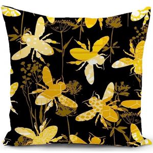 Housse de Coussin canape Decoration Salon Abeille Noir Jaune Cadeau Femme Housse Coussin pour canapé 40 x 40 cm Chambre Deco Exterieur decoratif (?HUASHUZI?, neuf)