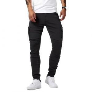 Hommes Multi - Poches Jeans Cargo Side Bags Hommes Crayon Jeans Hip Hop Cargo Jogging Pantalons Jean (S4 Noir,M) (ZDJSWJ STORE, neuf)