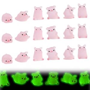 YUVKIN Lot de 18 Figurines Mini Cochon Porte-Bonheur en R&eacute;sine Lumineuse D&eacute;coration de G&acirc;teau, Jardin, Pot de Fleurs (Rose) (HerEdit, neuf)