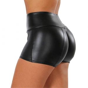 ORANDESIGNE Shorts en Cuir PU pour Femme Sexy Short Simili Cuir Taille Haute Faux Noir Style D&eacute;contract&eacute; Hotpants Pantalon Court en Cuir Synth&eacute;tique Streetwear B Noir 3XL (Wowmart Zoo X., neuf)