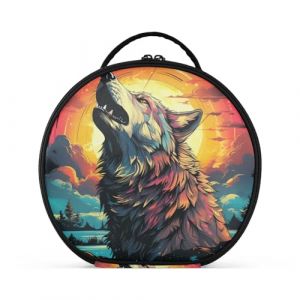 Loup De Lune Hurlant Créativité Trousse Sac Cosmétique Circulaire de Maquillage Pochette Sacs avec Cloisons Amovibles pour Voyage Filles (HULAHULA, neuf)