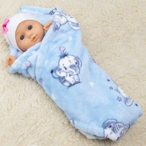 PinkZebra Couverture pour lit de poupée - 40 x 50 cm - Couverture polaire moelleuse - Pour poussette de poupée - Couverture douce pour peluches et poupées de 28 à 48 cm - Bleu éléphant (PinkZebra., neuf)