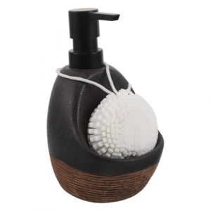 SAFIGLE Distributeur de savon avec plateau : bouteille &agrave; pompe en c&eacute;ramique pour savon &agrave; main et &agrave; vaisselle &ndash; organiseur de cuisine d&eacute;coratif de style ferme &ndash; porte-&eacute;ponge &agrave; r&eacute;curer (Grand Di, neuf)