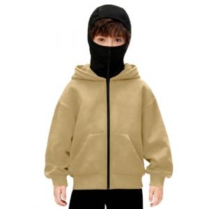Cagoule Sweats &agrave; Capuche Enfant Gar&ccedil;on Zipp&eacute; Pull Grande Taille Balaclava Veste Polaire Hiver Y2K Zip Hoodie Veste mi Saison Chaud Masque Sweat Coupe Vent Moto V&eacute;lo Blouson Manteau (GuangLishangmaoyouxiangongsi, neuf)