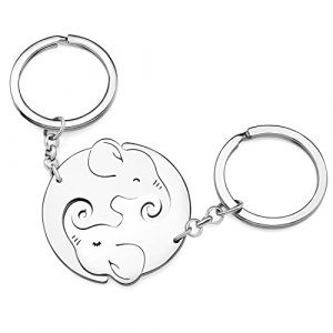YAYAKO Porte-cl&eacute;s en Acier Inoxydable pour Couples Porte-cl&eacute;s de Voiture en Forme de Coeur Cadeaux Saint-Valentin pour Lui Elle Femmes Filles (Argent&eacute; &Eacute;l&eacute;phant) (YAYAKO, neuf)