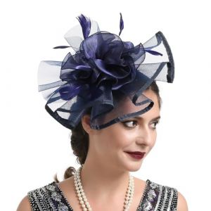 Generisch Barrettes &agrave; cheveux rouges - Chapeaux pour femme - Chapeau &agrave; fleurs pour f&ecirc;te de th&eacute;, cocktail, mariage, &eacute;glise, accessoires de carnaval (bleu marine, taille unique) (jksmyx, neuf)