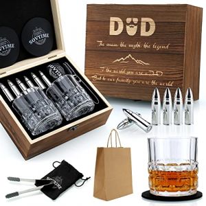 Cadeau Papa Verre a Whisky, Cadeau Anniversaire Papa Coffret Whisky, 2 Verre à Whisky, 8 Pierre a Whisky Glaçons Reutilisables en Acier Inox, Cadeau Fete Des Peres Idee Cadeau Homme Parrain Futur Papa (SOVYIME, neuf)