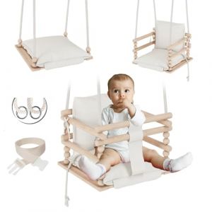 MAMOI® Balancoire Bebe pour Interieur, Siege balançoire pour bébé, Balancelle de Coton en Bois Naturel, Baby Swing pour Enfant à partir de 3 en 1 (MAMOI, neuf)