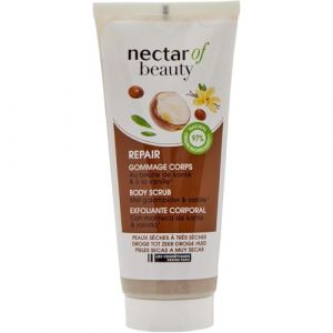 NECTAR OF BEAUTY &ndash; Gommage Corps R&eacute;parateur Karit&eacute; & Vanille, Hydratation Intense Peau S&egrave;che (Tube 200mL) - lot de 3 - Vendu par Lot (March&eacute; Parisien, neuf)
