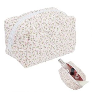 GIUSOBG Trousse de Toilette Femme 18 * 10CM Trousse Maquillage Trousse Matelass&eacute;e Fleurie en Coton Doux Cosm&eacute;tiques &agrave; Glissi&egrave;re Portable Grande Pochette Maquillage Organiseur Cosm&eacute;tique Voyage(Rose) (BINHENGEU, neuf)