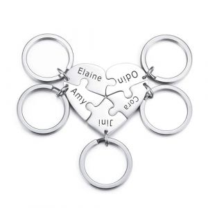 INBLUE Personnalis&eacute; 2-5 Noms Coeur Puzzle Pi&egrave;ce En Acier Inoxydable Porte-cl&eacute;s Ensemble Nom Personnalis&eacute; Porte-cl&eacute;s Cadeaux pour Les Femmes (Argent - 5 pi&egrave;ces) (INBLUE Jewellery, neuf)
