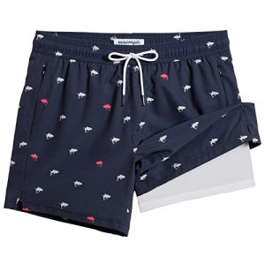 MaaMgic Maillot de Bain pour Hommes avec Compression Short de Bain 2 en 1 | 5.5" Séchage Rapide Short de Natation décontracté Boardshorts avec Pantalon intérieur et Poche,Bleu Mini Requin Blanc,M (baohui, neuf)