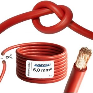 EBROM Câble de batterie très flexible Hi-Flex (Hi Flex) 50 mm² Au mètre en rouge - Très flexible Gaine en PVC (70 ± 5 Shore) 100% cuivre 50 mm² Comme câble de démarrage câble de chargement ou autre (EBROM, neuf)