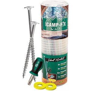 Parco Camp-Fix Set Universel de vis de Tente pour Camping, 16 pi&egrave;ces en 2 Longueurs avec Tournevis et rondelles Jaune Fluo (Primo-Befestigungstechnik, neuf)