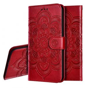 IMEIKONST Zenfone Max Pro (M1) ZB601KL &Eacute;tui Embossed Cuir Premium Flip Porte-Cartes de Cr&eacute;dit Portefeuille Magn&eacute;tique Stand Housse Coque pour ASUS Zenfone Max Pro (M1) ZB601KL Mandala Red LD (IMEIKONST, neuf)