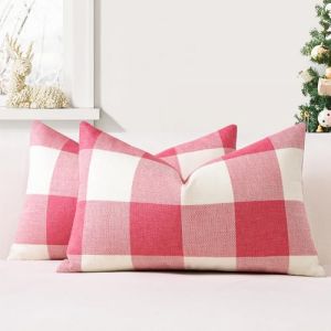 JOTOM Lot de 2 Housses de Coussin 30x50 cm de Plaid Classique de Noël Housses de Coussin Maison de Campagne Taie d'oreiller Décoratifs pour Canapé, Salon et Lit(Rose) (Jotom Europe, neuf)