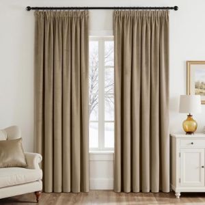EMEMA Rideaux &agrave; Cordon Semi-Occultants Isolants en Velours 2 pi&egrave;ces 140 * 225 cm Rideaux Modernes pour Salon et Chambre &agrave; Coucher Rideau &eacute;pais en Satin Thermique, Beige Fonc&eacute; (EMEMA HOME, neuf)