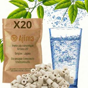 Ajima 20 Perles de C&eacute;ramique Grises Ferment&eacute;es Filtre &agrave; Eau Naturel pour Carafe Bouilloire Gourde Lave Linge Solution Filtrante Ecologique Anti Calcaire Purification Eau (Ajima-FR, neuf)