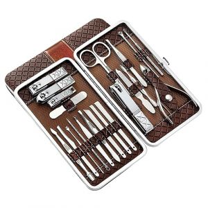VICASKY 21pièces Outils Manucure Acier Inoxydable Coupe- Ergonomique Pour Entretien Facile Marron (Micanties, neuf)