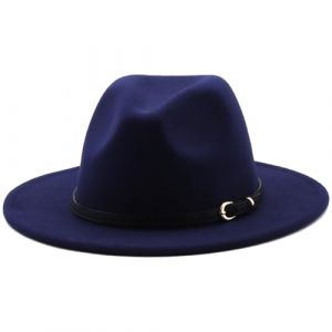 HEYANN Chapeau Fedora Classique pour Homme et Femme avec Large Bord avec Boucle de Ceinture en Feutre Unisexe Chapeau Trilby Homme Panama Chapeau Jazz Chapeau pour Homme et Femme (Bleu Marine L) (Heyann Direct, neuf)