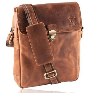 MATADOR Sacoche Homme Bandouliere Cuir Véritable avec Poche tablette & ordinateur portable | Sac Bandoulière Homme Fait Main Grande Capacité | Pochette Homme Voyage Sacs Bandoulière | Vintage Marron (MATADOR LEDER "The German Brand", neuf)