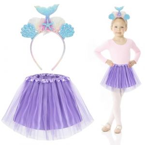 Meleager Deguisement Sirene Fille, Serre T&ecirc;te Mermaid avec Oreilles et Tutu Jupe Violette, Costume Princesse Filles pour Carnaval, No&euml;l, F&ecirc;te Anniversaire Enfant (WEIMEIYING, neuf)