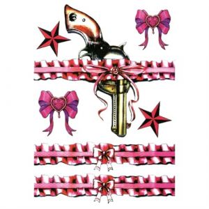 2 Pcs Jambe Tatouage Temporaire for Femmes Gros Nœud Papillon Avec Dentelle Pistolet Noir Rouge Autocollant De Tatouage Imperméable Nouveaux Autocollants De Tatouage Temporaire for Femmes(C) (FJJBMSSCED-US, neuf)