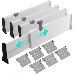 4 Separateur Tiroirs réglables en plastique, longueur réglable 37,5-54 cm, hauteur 10 cm, 6 séparateurs, Séparateur De Tiroir adaptés à une variété de rangementde tiroirs tels que cuisine(blanc) (RETROSI FRANCESCO, neuf)