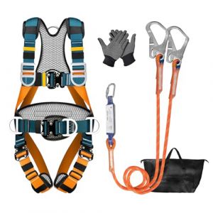 JAOGAUS Harnais de s&eacute;curit&eacute; anti chute complet avec longes absorbeur, 140 kg, rembourrage respirant, boucles rapides, baudrier elagage, harnais de securite homme pour toiture, travaux en hauteur (XXWX, neuf)