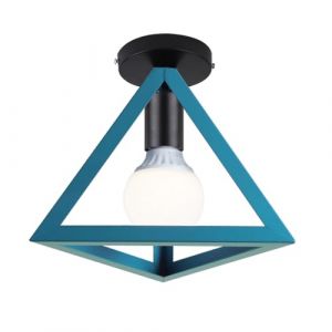 iDEGU Plafonnier Luminaire Moderne Lustre Forme Cage Lampe de Plafon Vintage Abat-jour de Style Géométrique en Métal E27 Éclairage pour Chambre Salon Restaurant, Forme de Triangle, 25CM, Bleu (IDEGU, neuf)