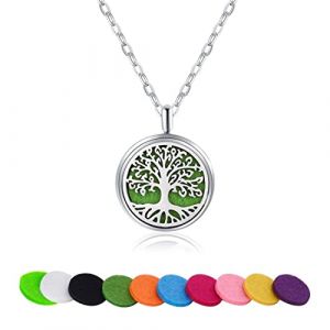 Diffuseur Huiles Essentielles Colliers, Bijoux Aromathérapie Pendentif Arbre De La Vie Collier Aromatherapie Femme,Aromathérapie Huile essentielle Diffuseur Pendentif Collier, avec 10 Patins en feutre (LONSVTTU MALL, neuf)